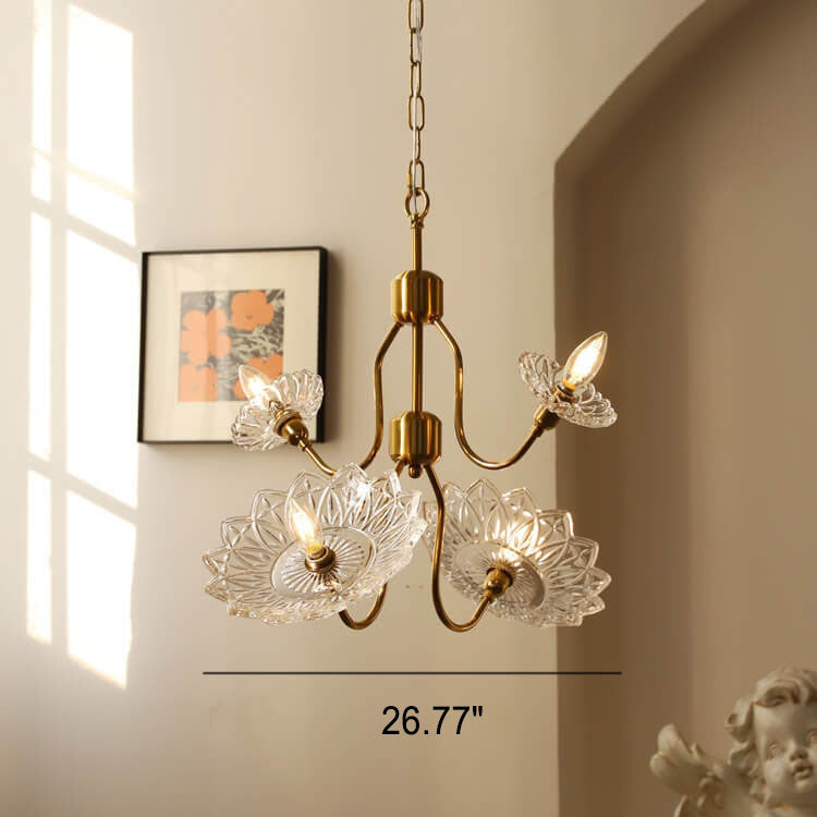 Lámpara de Araña de Vidrio con Mariposa y Flores Vintage Francesas de 4/6 Luces 