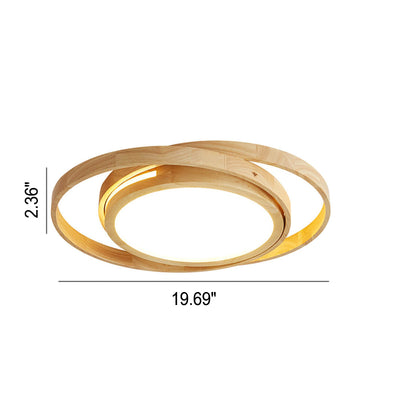 Plafonnier LED Minimaliste en Bois en Forme d'Anneau Rond 