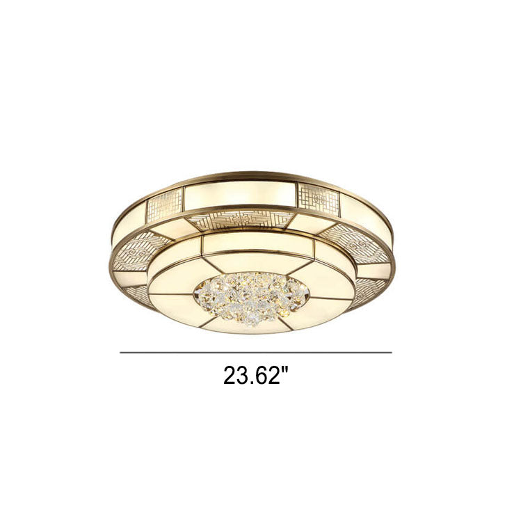 Luxury Chinese Round Crystal Brass LED Flush Mount Ceiling Light