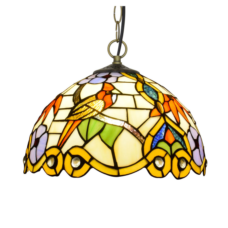Tiffany Magpie Flower Stained Glass Dome 1-Light Pendelleuchte 