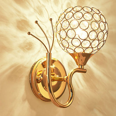 Luxury European Crystal Ball Curved Arm 1-Light Wall Sconce Lamp