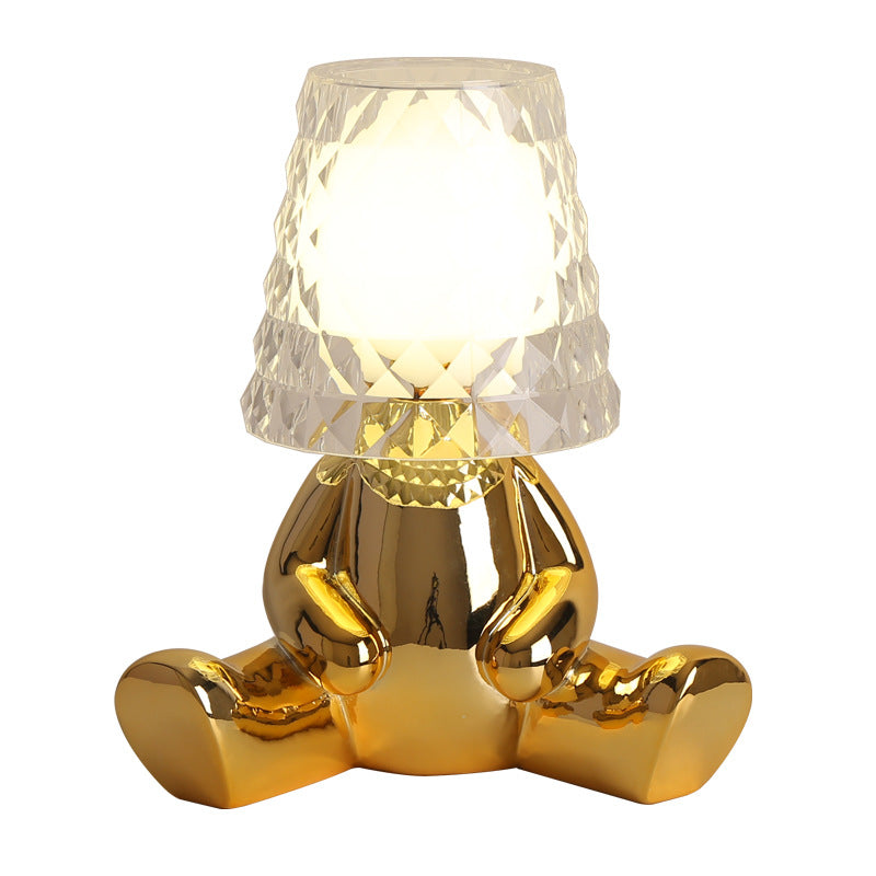 Zeitgenössische nordische Acryl-Lampenschirm Elektroplattierung Goldener Mann 1-Licht Tischlampe 