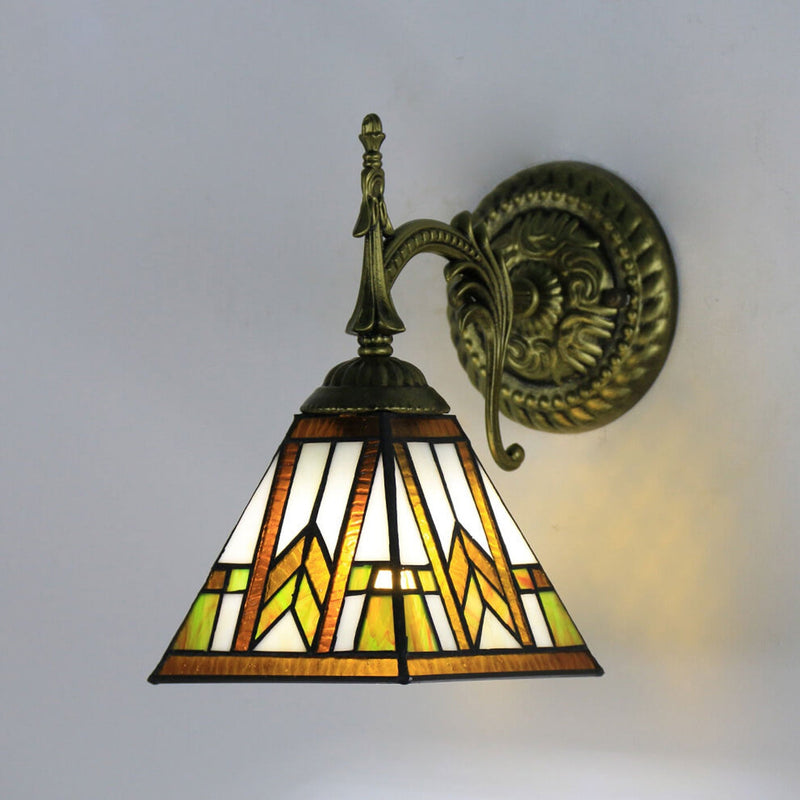 European Tiffany Square Stained Glass 1-Light Wall Sconce Lamp