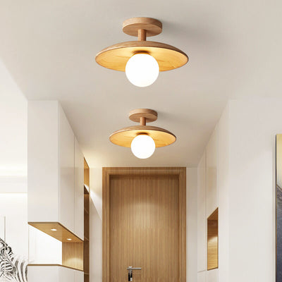 Nordic Kreative Holzkuppel 1-Licht Deckenleuchte mit halber Einbauhöhe 