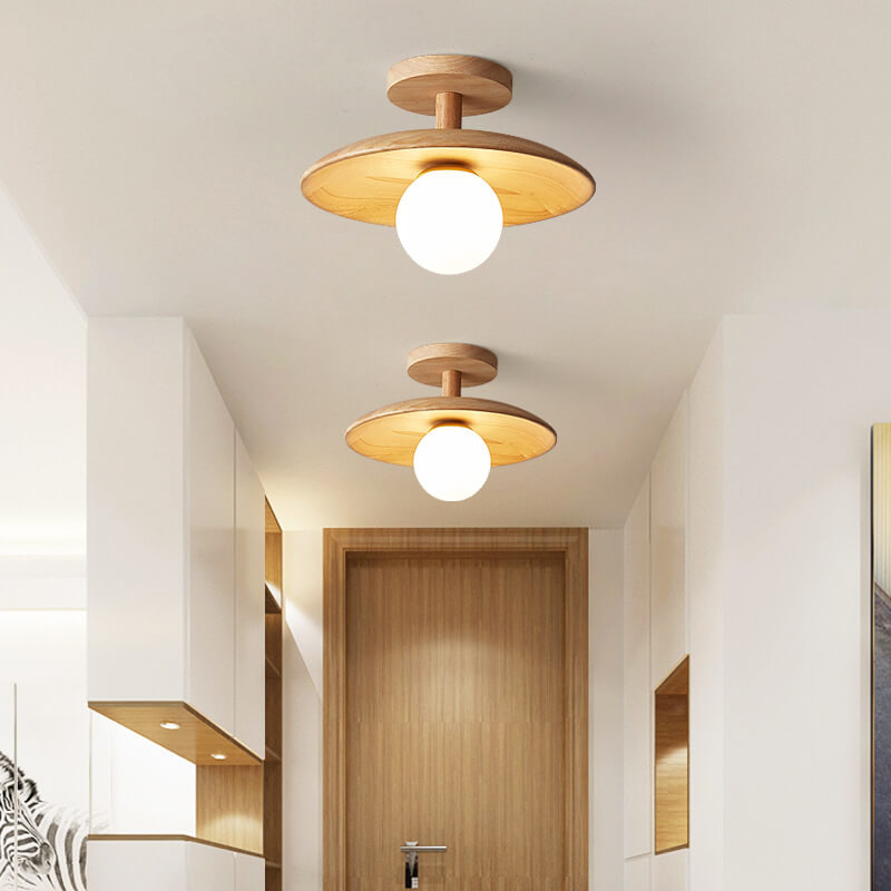 Nordic Kreative Holzkuppel 1-Licht Deckenleuchte mit halber Einbauhöhe 