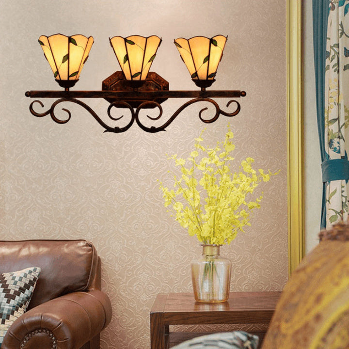 Lámpara de Aplique de Pared de 3 Luces de Vidrio Tiffany Hoja Europea 
