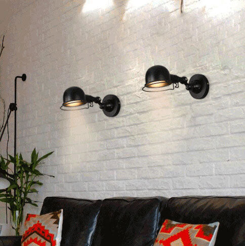 Applique murale 1 lumière rotative avec abat-jour en dôme en fer industriel 