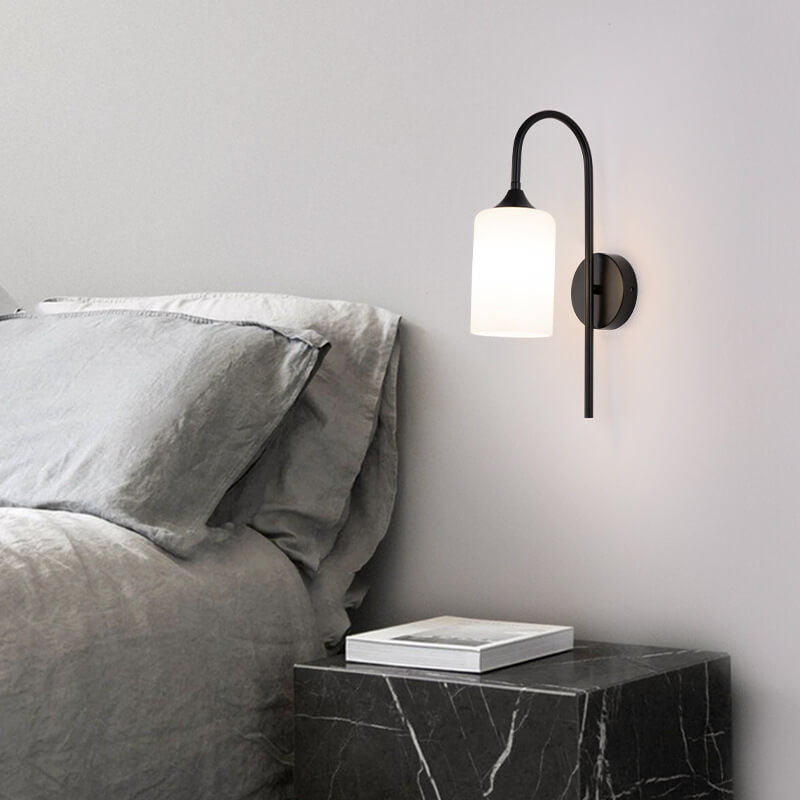 Modern Minimalist Glass Cylindrical Shade Bending Arm 1-Light Wall Sconce Lamp