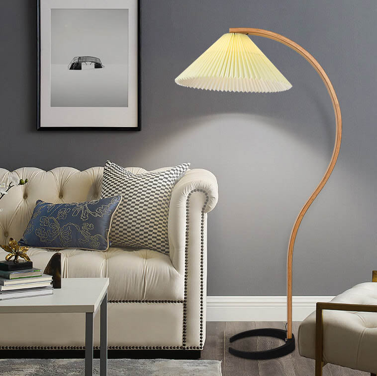 Vintage Wood Pleated Shade 1-Light Standing Floor Lamp