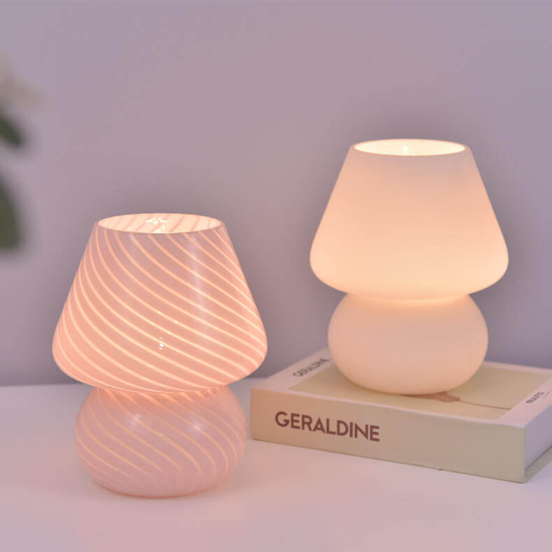Lampe de Table de Nuit à LED 1 Lumière Champignon en Verre Créatif Rétro 
