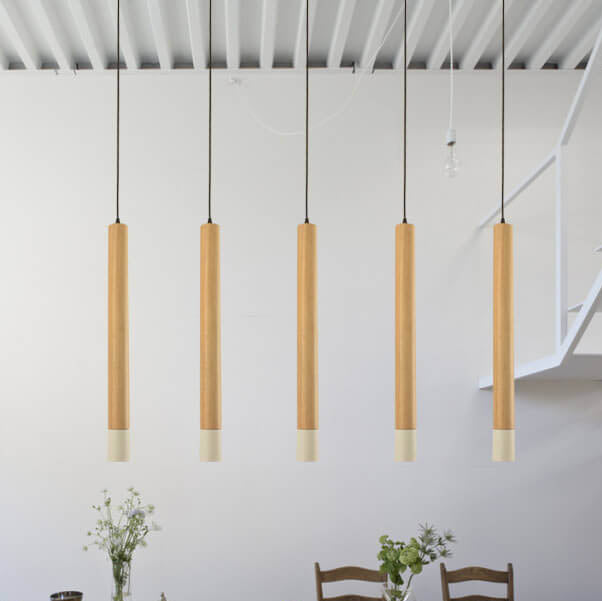 Lámpara colgante LED de 1 luz cilíndrica recta de madera maciza simple 