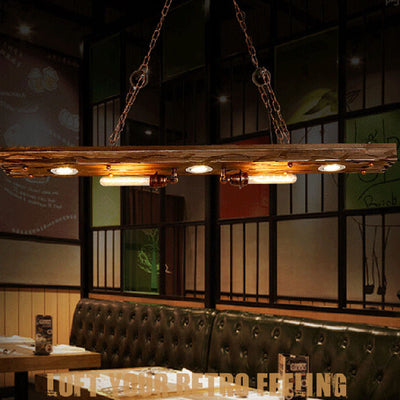 Industrial Retro Wooden Long Track 2-Light Chandelier