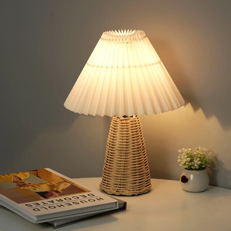 Vintage Pleated Fabric Tapered Base 1-Light Table Lamp