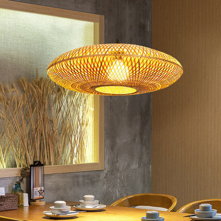 Modern Bamboo Weaving Flying Saucer 1-Light Pendant Light