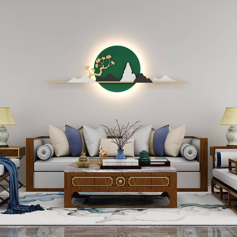Modern Landscape Metal Leather Round LED Decorative Wall Mural Lamp