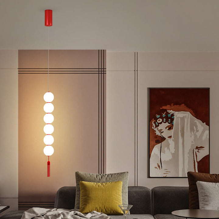 Nordic Light Luxury Glass Round Ball Red Base LED Chandelier