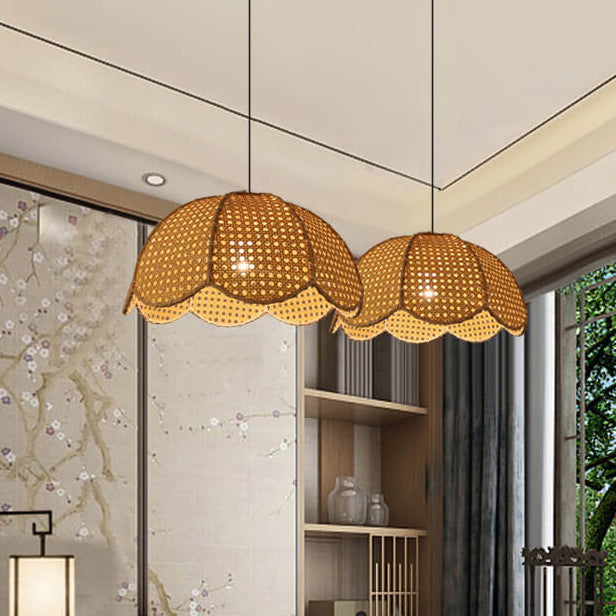 Nordic Rattan Weaving Scallop Dome 1-Light Pendant Light