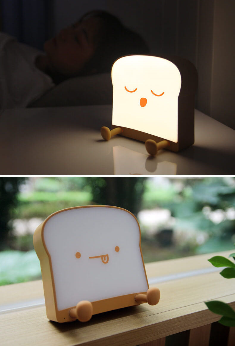 Cute Toast Bread Night Light USB Pat  Timer Bedside Bed Lamp