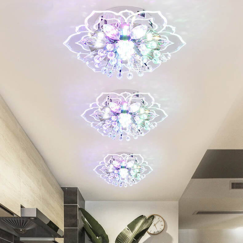 Modern Crystal Flower Shape LED Flush Mount Ceiling Light