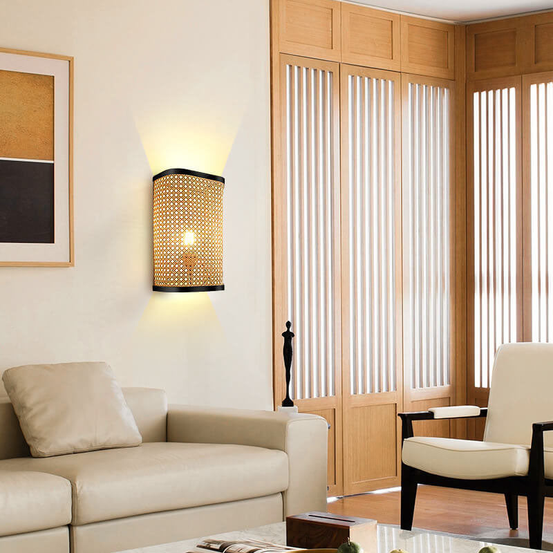 Minimalist Rattan Weaving Square 1-Light Wall Sconce Lamp