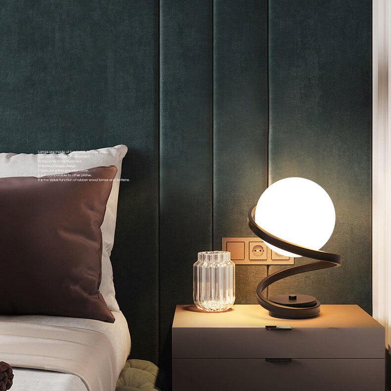 Modern Milky White Glass Spiral 1-Light LED Table Lamp