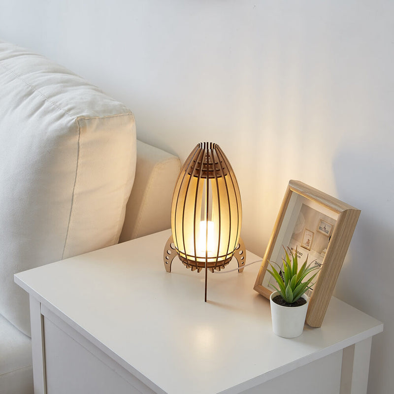 Lampe de table veilleuse à 1 lumière fusée en sculpture sur bois créative 