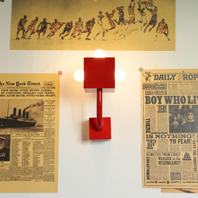 Vintage Red Square Iron 3-Light Wall Sconce Lamp