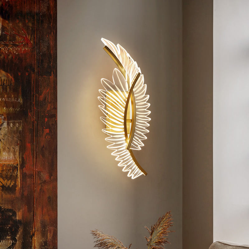 Moderne Acryl Feder Gold Kupfer LED Wandleuchte 