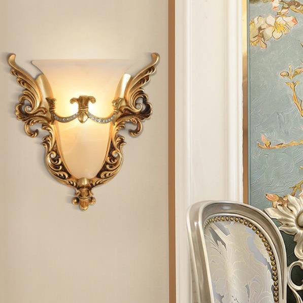 Aplique de pared de resina con talla retro europea de 1 luz 