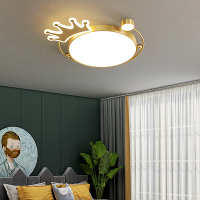 Nordic Creative Crown Brass LED Flush Mount Ceiling Light