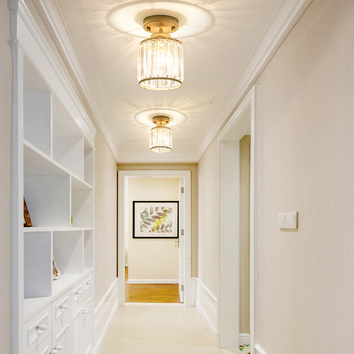Moderne Eisenkristall Zylindrische 1-Licht Semi-Flush Deckenleuchte 