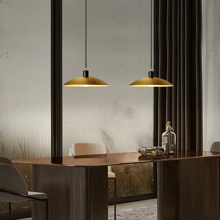 Minimalist Brass Flat Dome Shade 1-Light Pendant Light