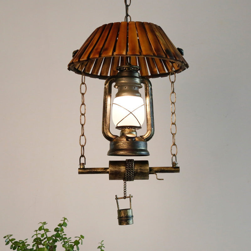Vintage Kerosene Oil Lamp Bamboo 1-Light Pendant Light