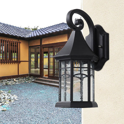 Vintage Lantern Glass Outdoor Waterproof Wall Sconce Lamp