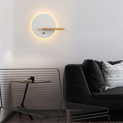 Nordic Creative Flat Round 1-Light LED Wall Sconce Lamp With USB Port And Switch
