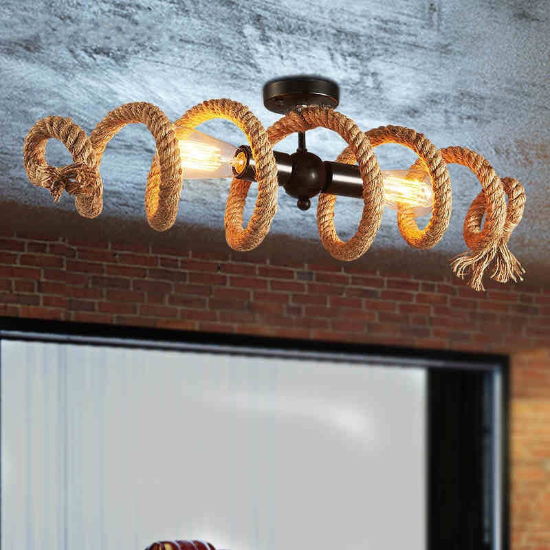 Vintage Weaving Rope Spiral Wave  2-Light Chandelier