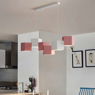 Modern Creative Square Geometric Iron LED Macaron Chandelier