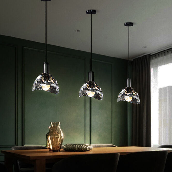 Lampe suspendue LED en cuivre et cristal à dôme créatif et moderne 