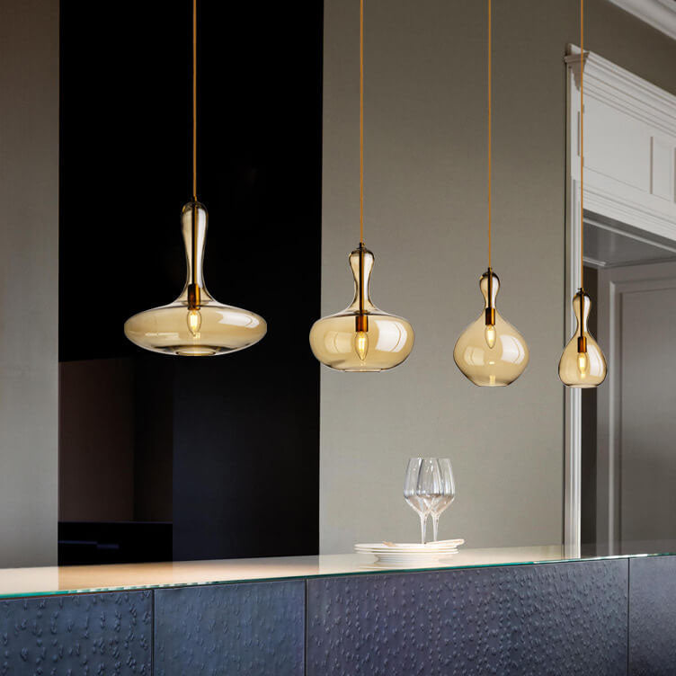 Moderne minimalistische geometrische Bernsteinflasche 1-Licht Pendelleuchte 