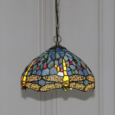 Tiffany Buntglas 1-Licht Libelle Dome Pendelleuchte 