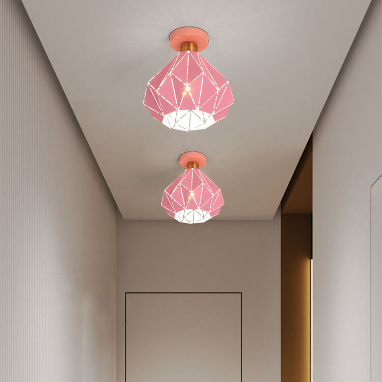 Modern Creative Diamond Dome 1-Light Macaron Semi-Flush Mount Ceiling Light
