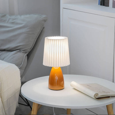 Nordic Vintage Pleated Shade Glass Base 1-Light Table Lamp