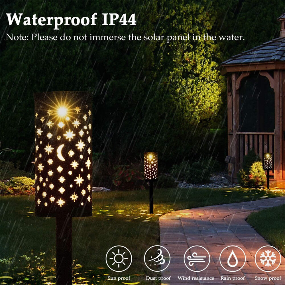 Farol de Hierro Solar Estrella Luna LED Exterior Impermeable para Jardín de Césped 