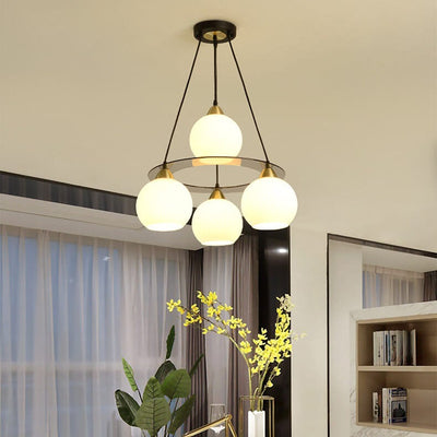 Modern Minimalist Glass Ball Ring 4-Light Chandelier