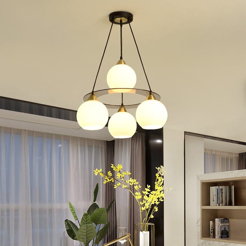 Modern Minimalist Glass Ball Ring 4-Light Chandelier