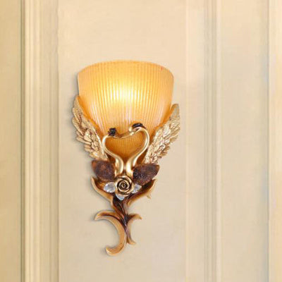 European Swan Carving Flared Glass Resin 1-Light Wall Sconce Lamp