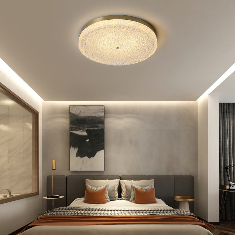 Modern Glass Brass Round LED Flush Mount Ceiling Light