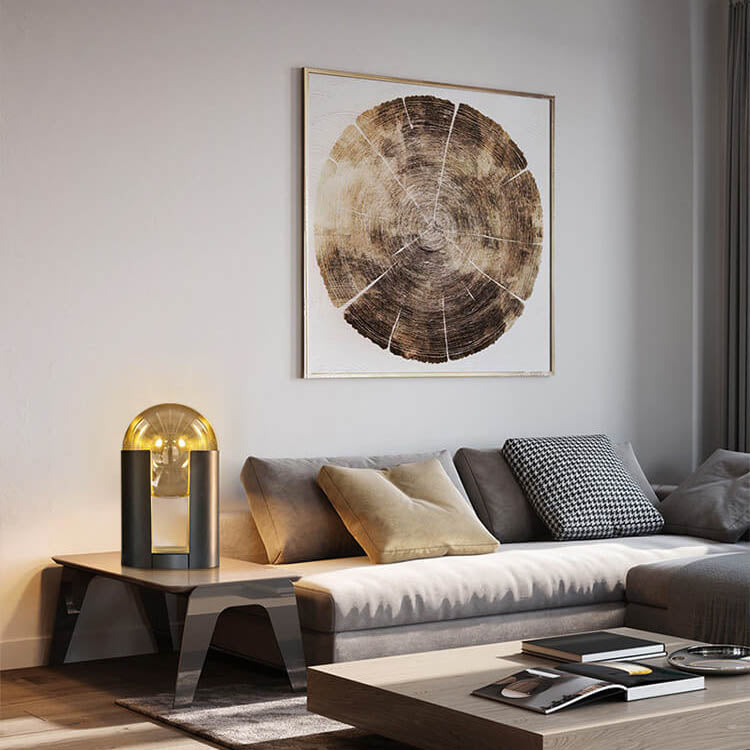 Nordic Cognac Glass Ball Column Base 2-Light Table Lamp