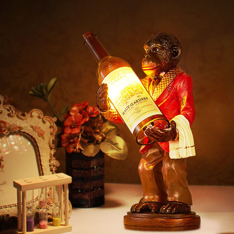 Retro Creative Monkey Harz Weinflasche 1-Licht Dekoration Tischlampe 