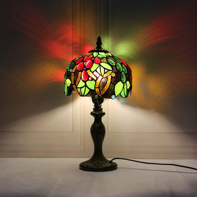 Tiffany-Tischlampe mit Fruchtkuppel und Buntglas, 1-flammig 